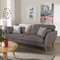 Baxton Studio R2006-Grey-SF Miranda Mid-Century Modern Light Grey Fabric Upholstered Sofa